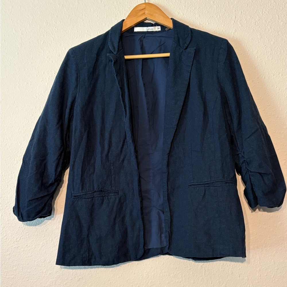 Caslon Navy Open-Front Linen Blend Blazer